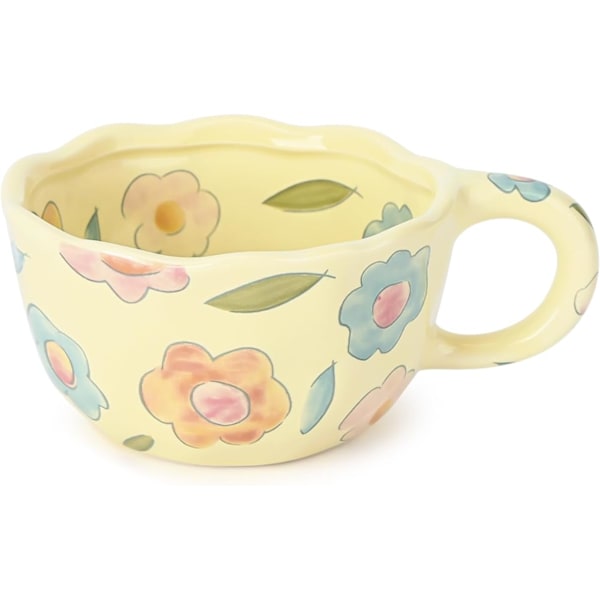 Keramisk Kaffekrus, Sød Blomster- og Frugtkop, Par Krus 250 ml til Latte Te Mælk, Velegnet til Mor på Mors Dag Cream Yellow