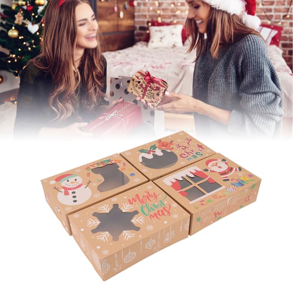 8 st presentförpackningar i kraftpapper med klassiskt mönster, robust struktur, julklappsaskar för fest, bröllop, födelsedag