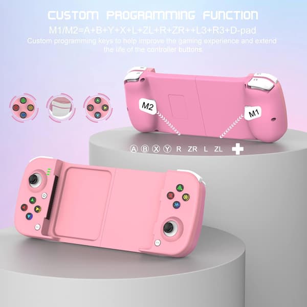 Bluetooth-kontroller for iPhone, Android, direkte avspilling, lav ventetid, telefonkontroller-spillkontroller-joystick for Galaxy S23 S22 S21 20 Ultra, iPhone 14 13 1 Pink