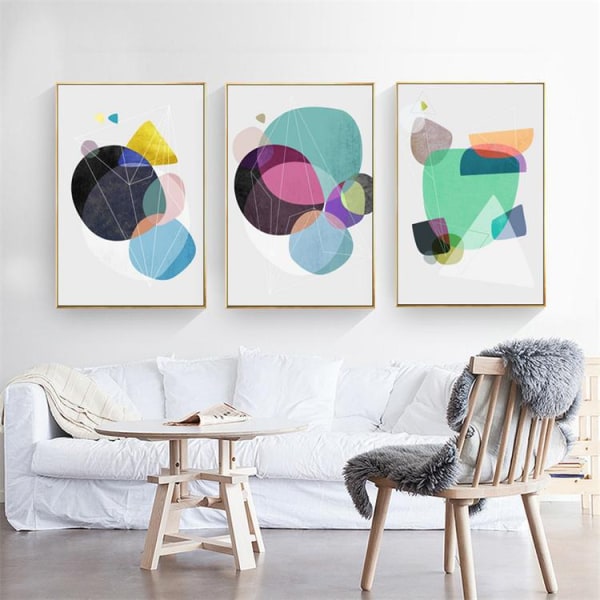 Geometrinen Patchwork 2 seinätaide kankaalle painettu juliste, yksinkertainen abstrakti vesiväri A