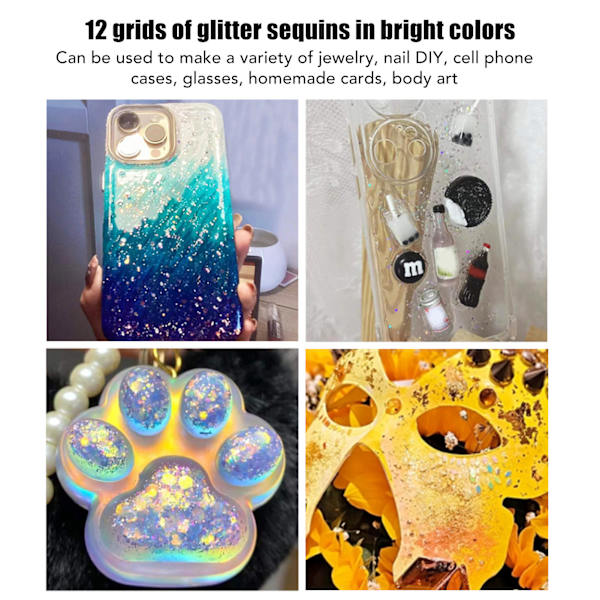 12 rutnät glitter paljetter set handgjorda DIY nagelkonst glitter paljetter dekaler set 3D nagelkonst dekorationer Silver