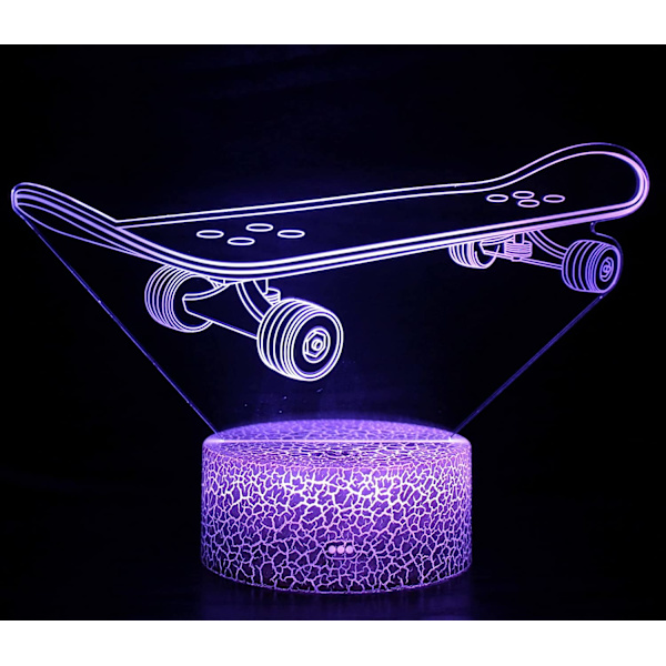 3D Illusions Skateboard Nattlampe med 16 Fargeendringer, Berøringsfølsom Hvit Base med Fjernkontroll, Bursdagsgave til Gutter og Jenter