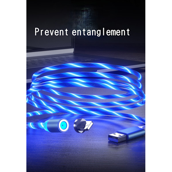Magnetisk laddningskabel 3A 360°rotation, LED Flowing 3 i 1