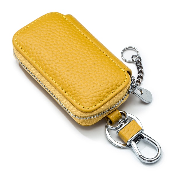 New leather simple mini car key bag for men and women's household key bag Universal fashion key bag (yellow)