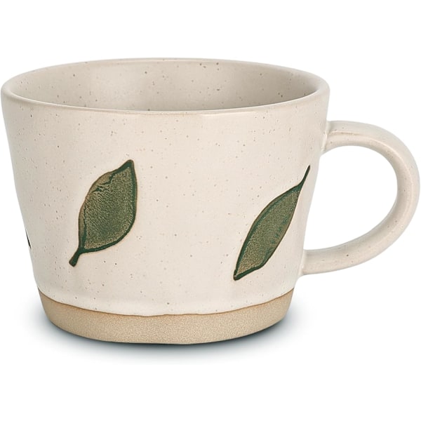 Bladkrus, 330 ml Keramisk Kaffekop til Te Latte Cappuccino, Sød Unik Stentøjs Tekop med Håndtag Green Leaf