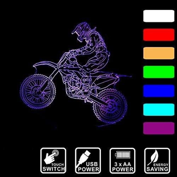 3D Motocross Bike Nattljus Nyhet 3D Bordslampa USB 7 C