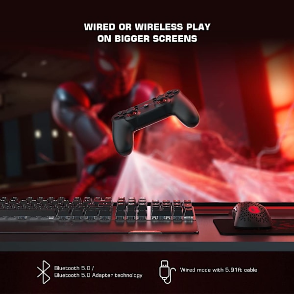T3s trådlös spelkontroll, PC-kontroll för Windows 7/8/10/11/Android/iPhone/Switch, spelkontroll joystick med dubbla vibrationer, Bluetooth Ga GaneSir T3s（Black）