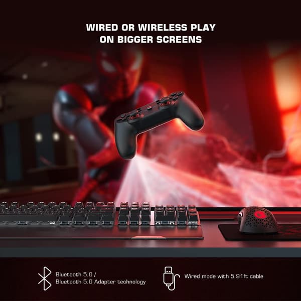 T3s trådløs spillkontroller, PC-kontroller for Windows 7/8/10/11/Android/iPhone/Switch, spillkontroller joystick med dobbel vibrasjon, Bluetooth Ga GaneSir T3s（Black）