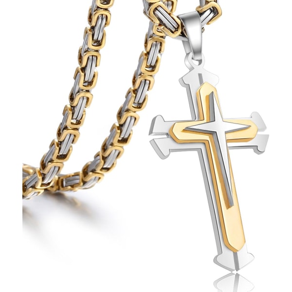 Korshänge Halsband Herr Pojkar Rostfritt Stål Guld Silver Byzantinsk Kedja 22 24 26 28 30 tum 24inch Gold Silver Tone