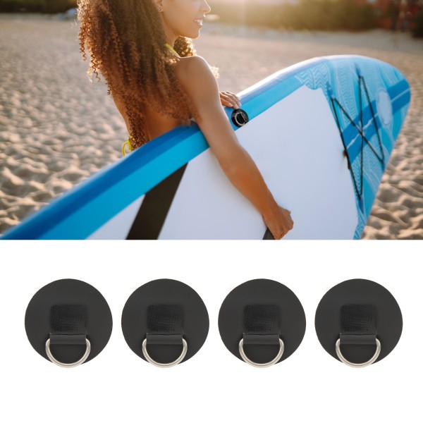 4 stk. D-ring lap PVC rustfrit stål surfboard enkelt lag rund form D-ring pude til oppustelig båd kajak kano sort