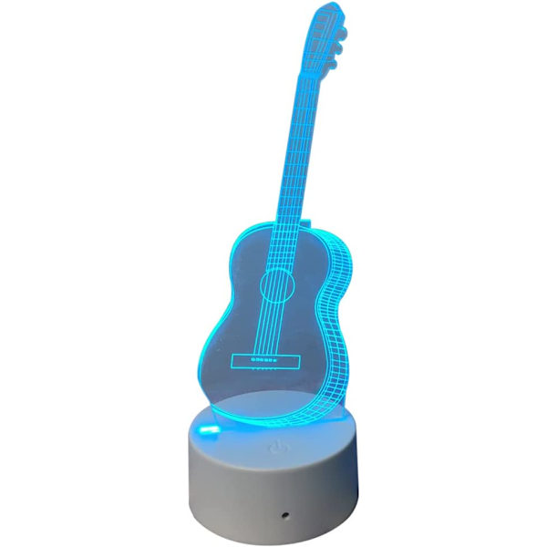3D Illusions nattlyslampe Gitar - Gitar 3D Illusionslampe 16 Fargeendrende 3D LED Nattlys Berøringslamper (Svart)