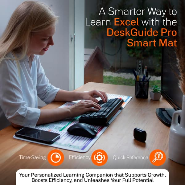 Excel Reference Måtte med 100+ Interaktive Video Tutorials & Essentielle Genveje, Stor Kontortastaturmåtte, Gråt Design.