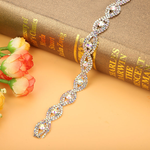 1 meter glitrende strassbåndskjede DIY-dekor 1,5 cm bredde (AB-rhinestone)