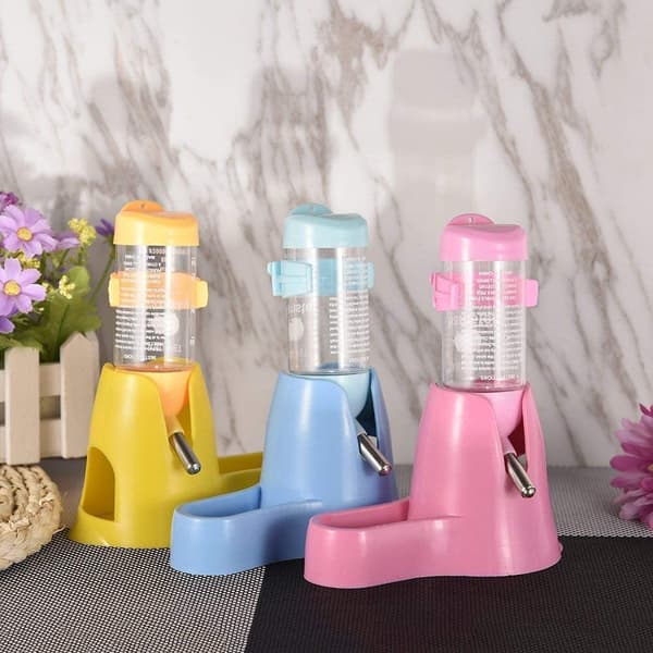 125ML Hamstervandflaske - Med Foderbeholder Basehytte, Drikkedispenser, til Dværghamstere, Rotter, Mus & Gerbiler, Pink Pink