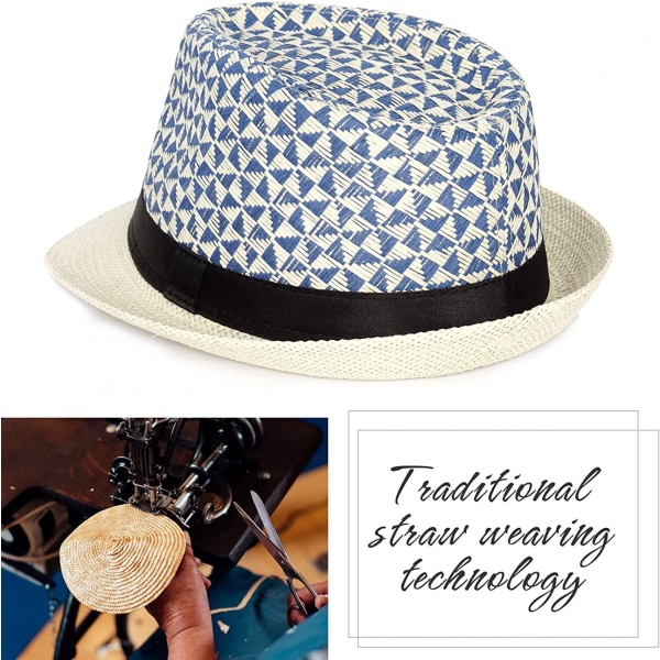 Sommarhatt i halm med kort brätte, Panama solhatt Trilby Bea Blue