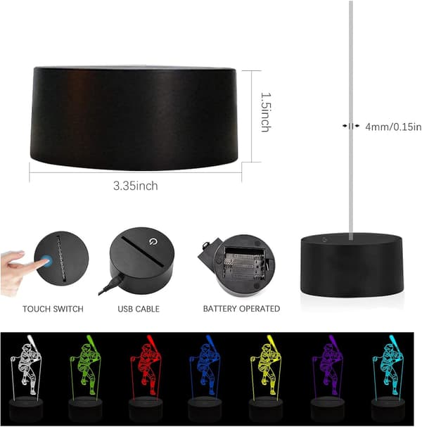 Baseball Natlampe 3D Lampe, LED Baseball Mand Lampe Soveværelse