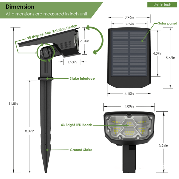 LED Solar Utendørslys, [2 Pakning] IPX7 Vanntett Landskap