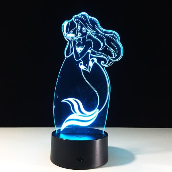 Liten Havfrue 3D Optisk Skrivebordslampe Nattlys LED Lampe 7 C