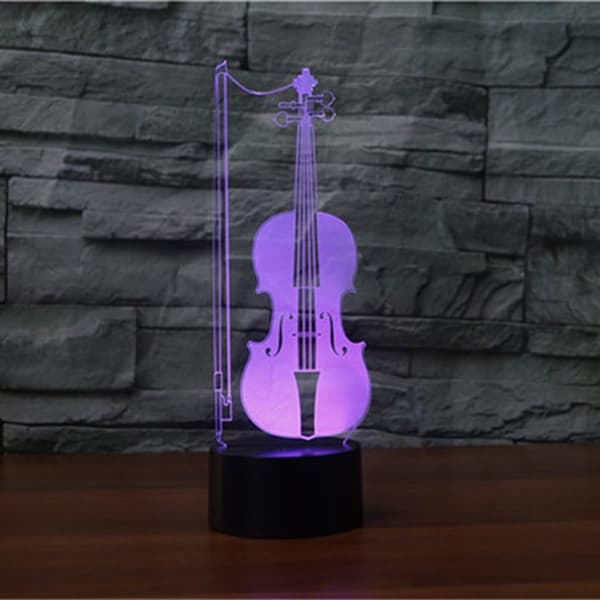3D Fiol Gitarr Nattljus Musik Not Skrivbord Optisk Illusio