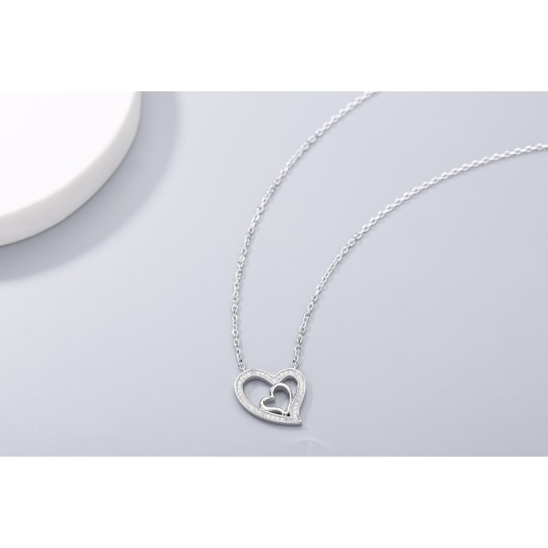 S925 Sterling Silver Lucky Love Heart Halsband för Kvinnor Dau