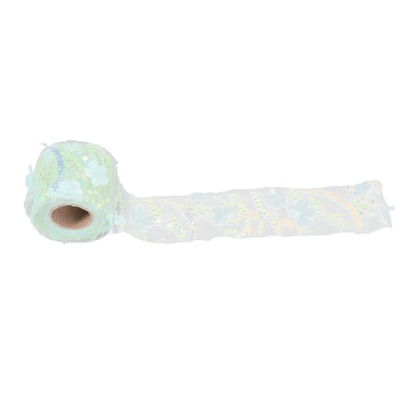 Tulle rulle 10 yards broderade paljetter blommor nätband dekorativa hantverkstillbehör grön
