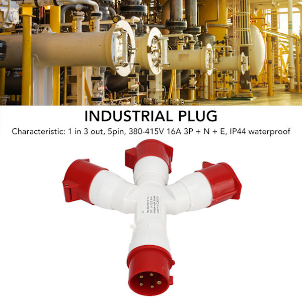 5-pinners industriell plugg multippel stikkontakt 380‑415V 3-fase 16A vanntett PA66 skall flykontakt