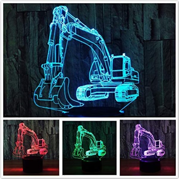 3D Gravemaskine Lastbil Bil Natlys Bordlampe Dekoration Bord Skrivebord Optisk Illusion Lamper 7 Farve Skiftende Lys LED Bordlampe Jul Hjem Kærlighed Fødselsdag
