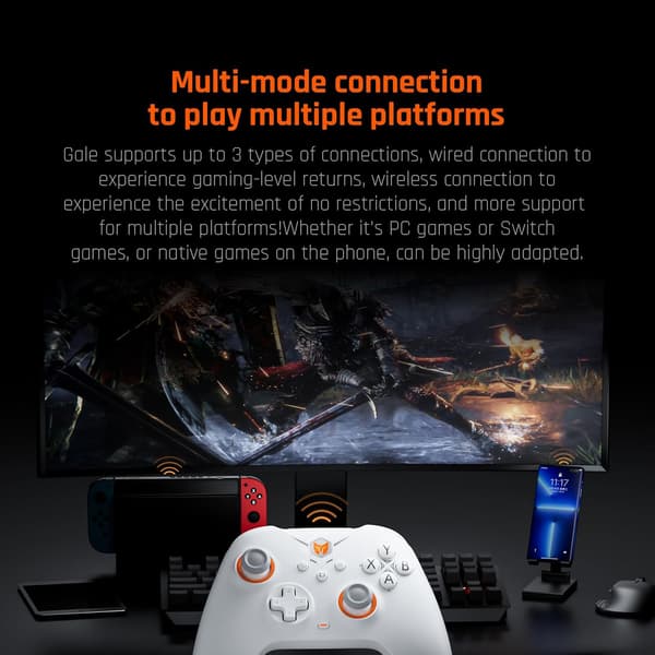 PC-kontroller, BIGBIG WON Gale trådlösa kontroller, rörelsesiktning, Hall-avtryckare, 4 anpassade knappar, PC-app-spelkontroller för Switch/PC/iOS/Android White