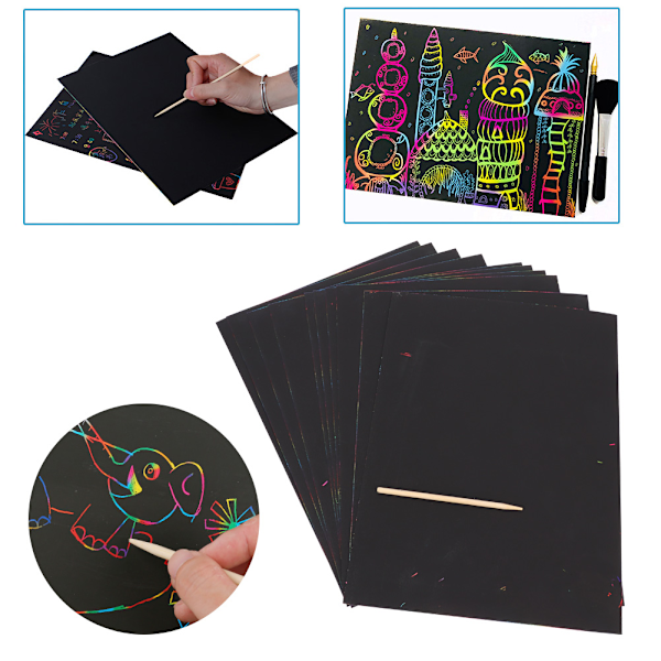 10 st DIY giftfria Scratch Art Paper Färgläggning Kort Skrapning Ritning Barn Leksak(8vo)