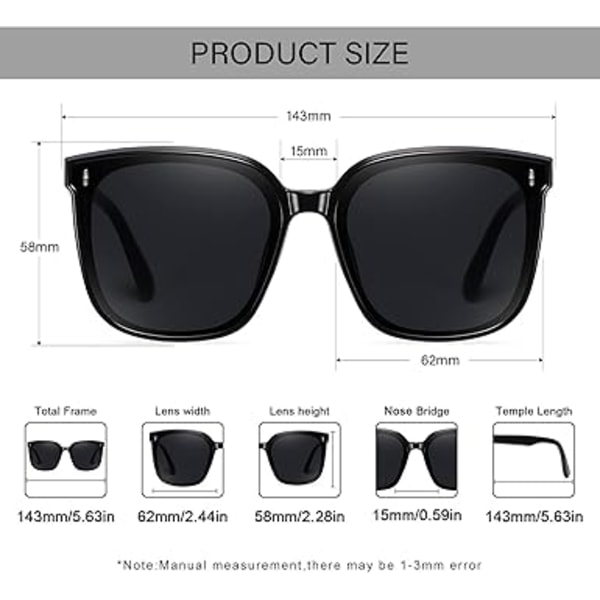 Retro Oversized Firkantede Solbriller for Kvinner Trendy Klassisk Stil Solbriller UV400 Beskyttelse B:black