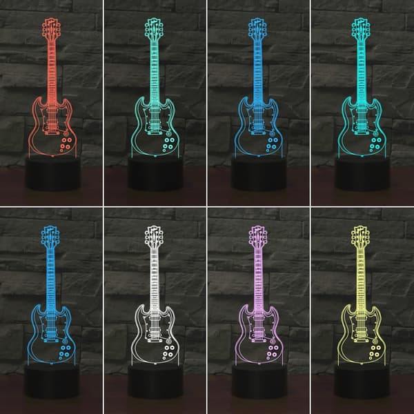 Guitar Lampe Guitar 3D Natlys Illusionslampe til Børn med