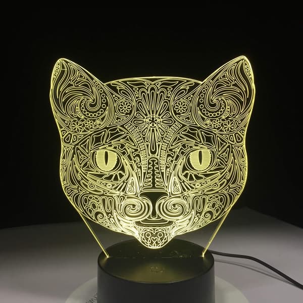 Katteansikt 3D Visuell Lampe Optisk Illusjon LED Nattlys Ama