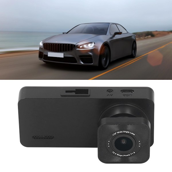 Trippelobjektiv Dashcam roterbar HD1080P nattseende 2in ISP-skärm parkeringsläge liten bilkamera för bil