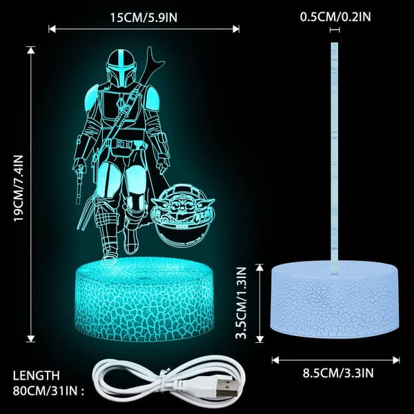 Star Wars 3D Anime Lampe, 4 Mønstre 16 Farveskift Natlampe