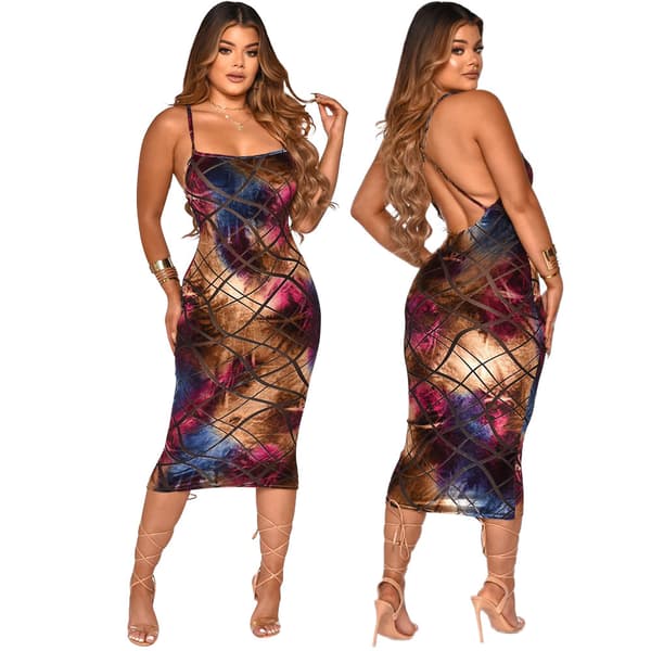 Rygløs Bodycon Festklub Cocktailkjole (Polychrome M)