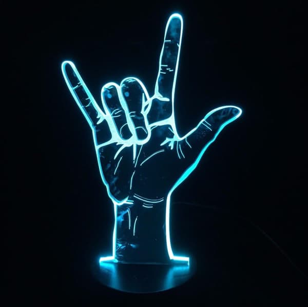 3D Optisk Illusjon Jeg Elsker Deg Tegnspråk LED Hologram Ni