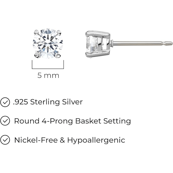 Essentlals Belagt Sterlingsølv Cubic Zirconia Ørestikker ess) 6mm