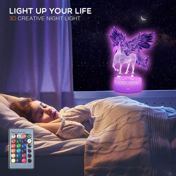 Unicorn 3D Illusion LED Bordlampe Natlampe med Lys