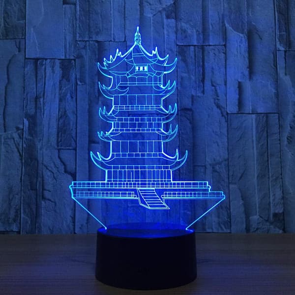 3D Nattlampe Leifeng Pagode Form 3D Nattlampe Tårn Lampe