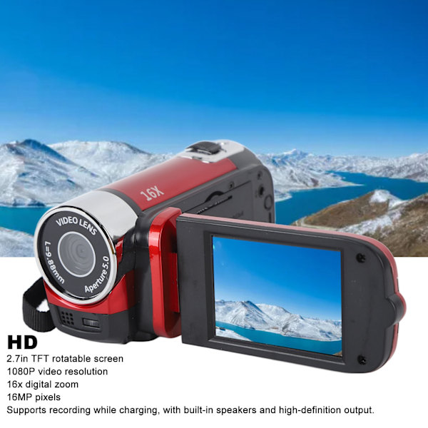 4K 48MP DV-kamera 2,7 tum TFT roterbar skärm 16x digital zoom videokamera med USB-kabel Red