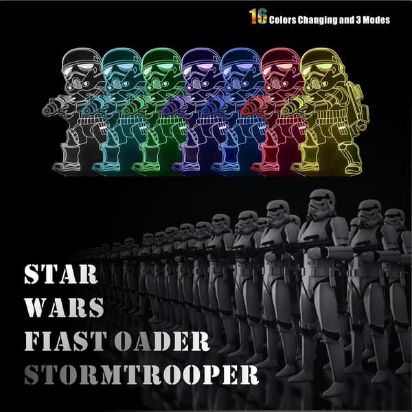 3D Illusion Star Wars Nattlampa, 4 Mönster med Timing Func