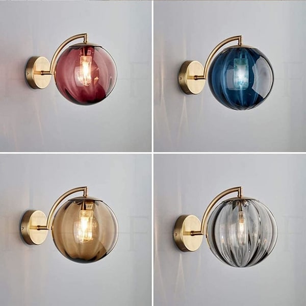 Europeisk Vegglampe - Globe Ball Vegglampe Moderne Led Fargerik Glass Vegglampe Komplett Metallbrakett Enkel Innendørs Sconce Belysning Dekor Gray Glass