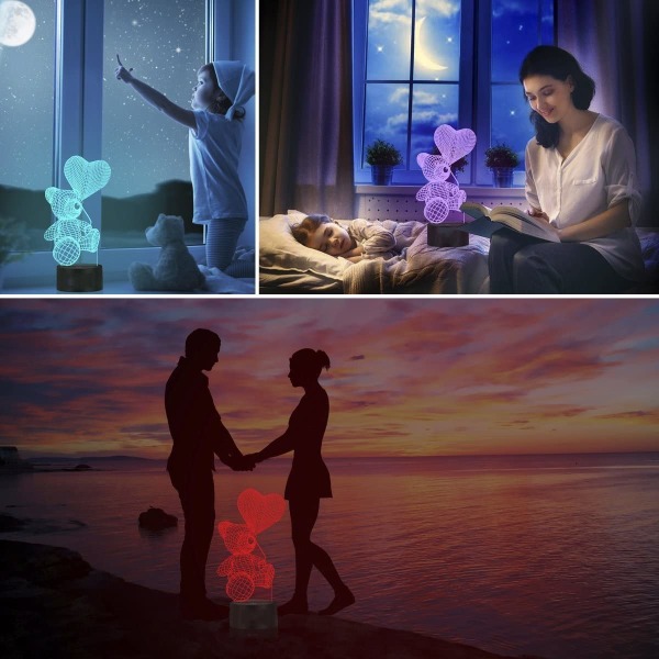 3D fisk nattljus illusion lampa 7 färger förändring LED touch U
