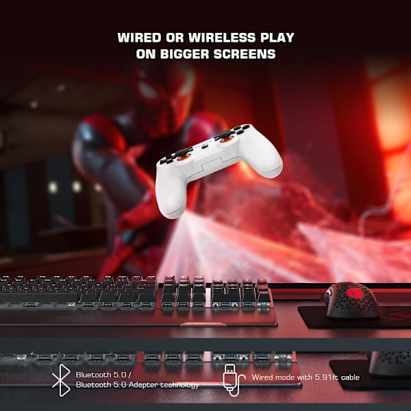 T3S Trådlös spelkontroll, PC-kontroll för Windows 7/8/10/11, Android, Gamepad Joystick med Turbo och Dubbel Vibration, Spelkontroll för A GaneSir T3s(White)