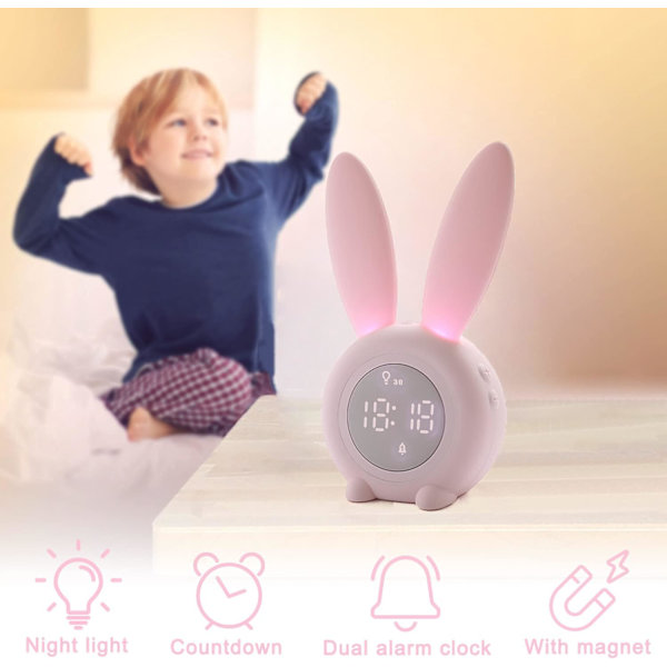 Lasten Bunny-herätyskello yövalolla, 6 soittoääntä, söpö kosketusohjaus ja ladattava torkkutoiminto lapsille tyttöjen makuuhuoneeseen