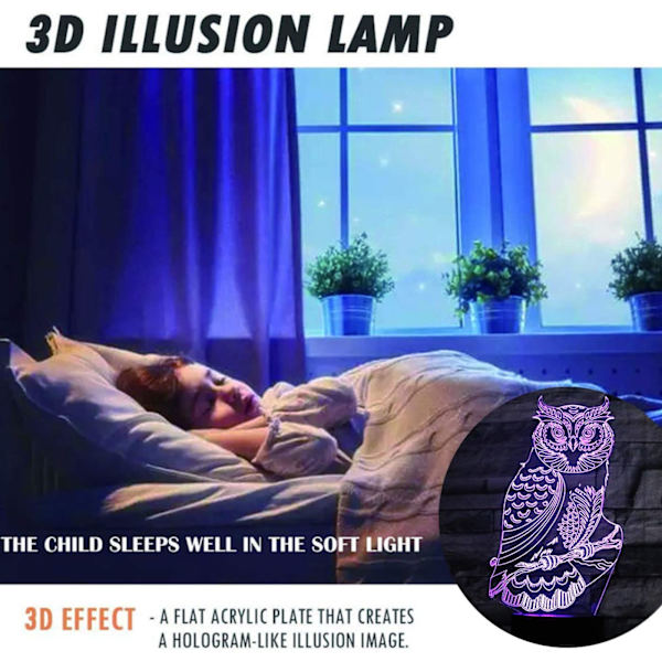 Panda 3D LED Lys Illusionslys til Børn Optisk Illusion