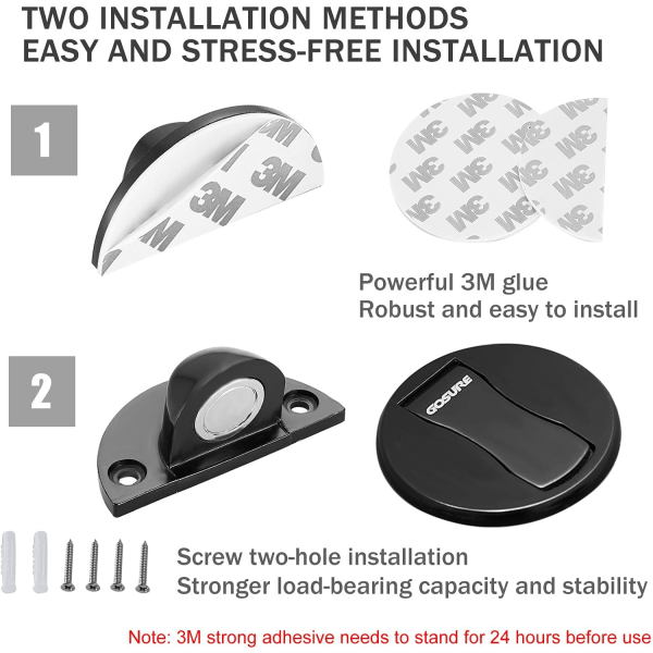 Gulvmonteret magnetdørstopper - Usynlig magnetisk dørstopper, magneter dørstopper vægprop hold åben dørstopper, med 3M klæbemiddel ingen boring, til Ho Black*2