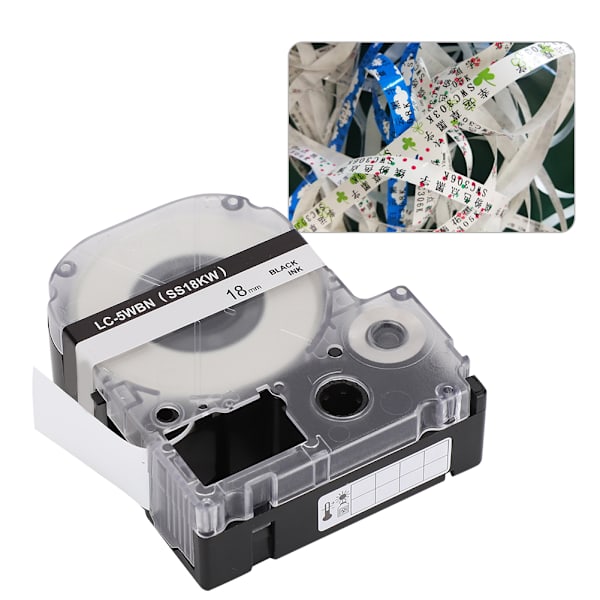 Termisk printtape skoleartikler sort på hvid 18mm til KING JIM / EPSON etiketmaskine