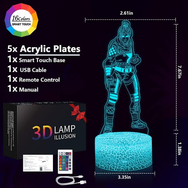 3D Gaming Lamper 5 Mønstre og 16 Farveskift Led Bordlampe