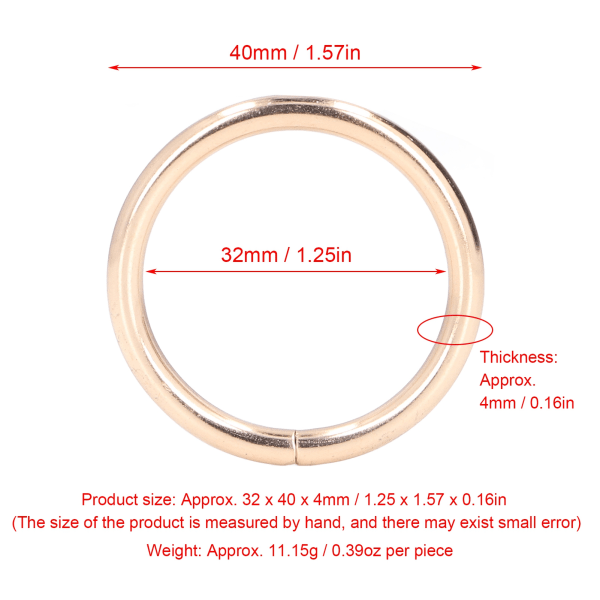 20 stk metallringer 4x32mm jern robuste slitesterke multifunksjonelle utsøkte metall O-ringer Gold